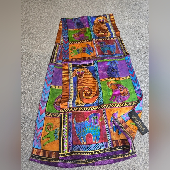 Laurel Burch Accessories - Laurel Burch Classic 100% Silk Dog Tails Patchwork Scarf LBS195 Funky Colorful